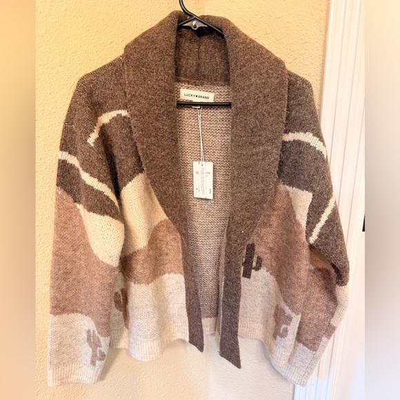 Lucky Brand Women's Tan and Cream Cardigan - Picture 1 of 6